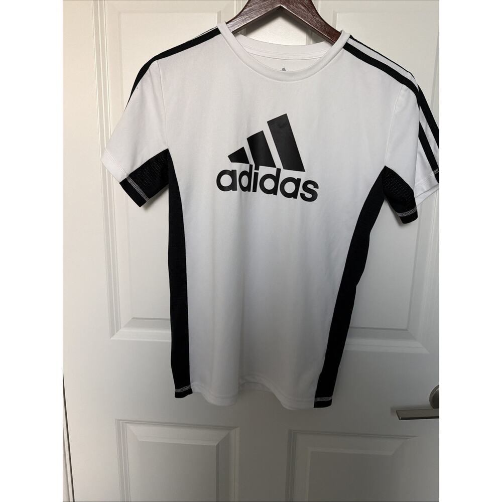 Adidas Athletic Top Youth Boy Medium (10/12) White Black Lightweight